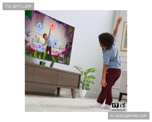 特写：儿童球迷通过球场AR互动游戏寻找虚拟吉祥物，增强家庭观赛娱乐性